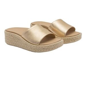 AEBO Metallic Gold Solstice Slide NWT Braided Jute Platform Wedge Women’…